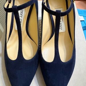 Jimmy Choo Dark Blue T-Strap Heels